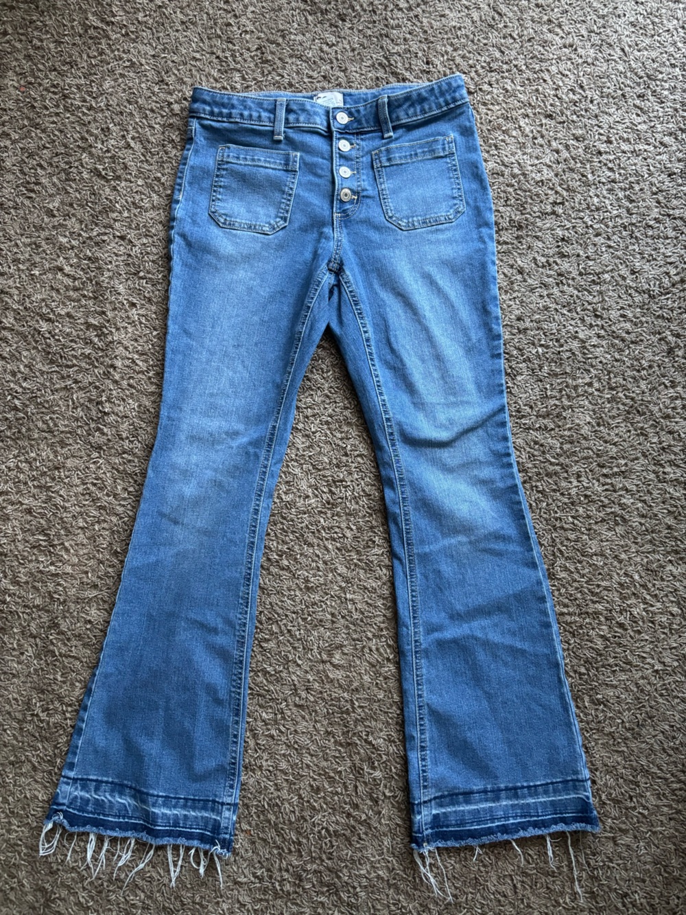 SO Women's Light Blue Flare Jeans with Button Front
